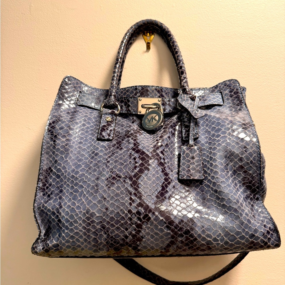HP Michael Kors Hamilton Blue Python Snake Skin Tote Bag - Crossbody